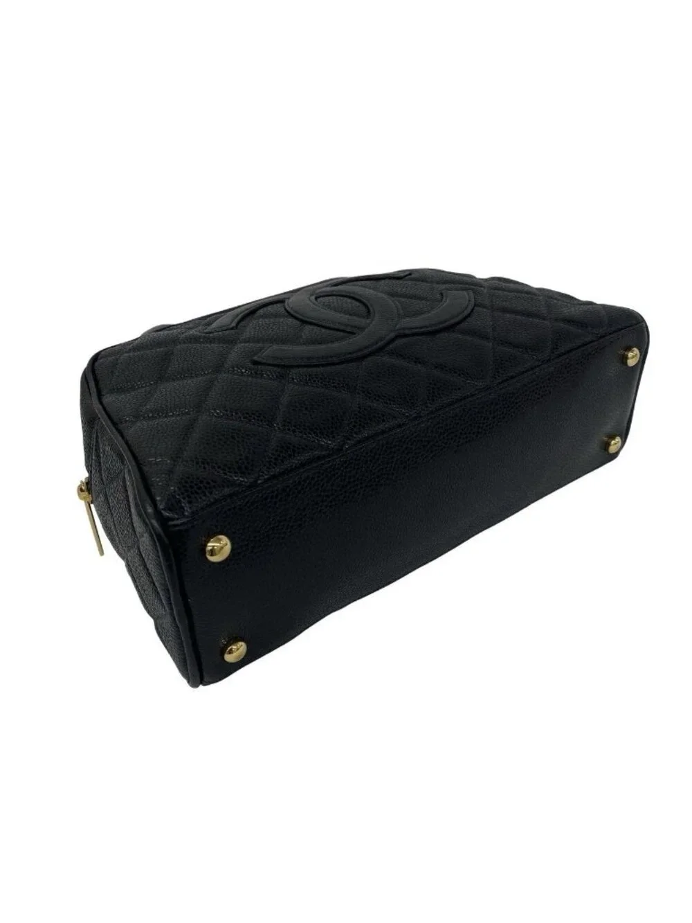 Chanel CC Logo Caviar Leather Mini Boston Bag Black